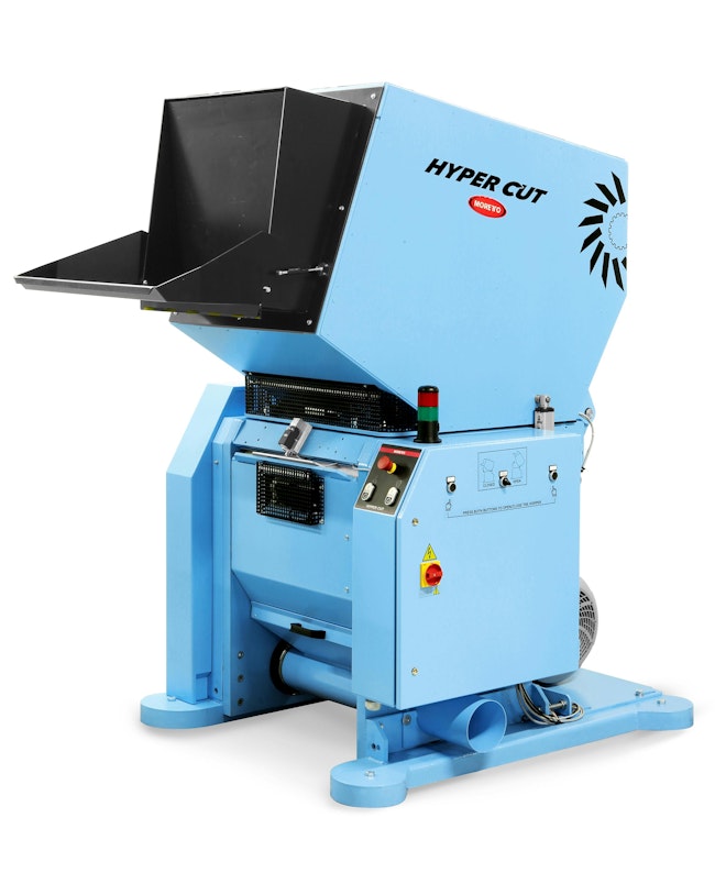 Moretto's new Hyper Cut grinder handles sprues, bad parts and waste from injection molding, extrusion and blow molding operations.