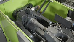 The Engel Victory Electric's new clamping system with pressure pad and ball screw The Engel Victory Electric's new clamping system with pressure pad and ball screw