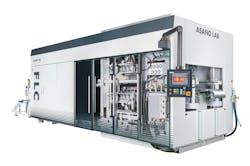 An Asano thermoforming system for packaging. An Asano thermoforming system for packaging.
