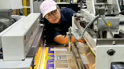 A worker at Emerald Packaging. The company has been striving to make its plastic packaging more sustainable.