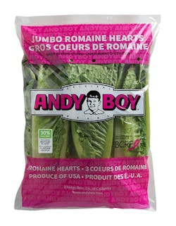 A lettuce bag from Emerald Packaging is made from 30 percent post-consumer recycled plastic. A lettuce bag from Emerald Packaging is made from 30 percent post-consumer recycled plastic.