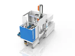 This complete work cell is built on a new KraussMaffei PX all-electric injection molding machine. This complete work cell is built on a new KraussMaffei PX all-electric injection molding machine.