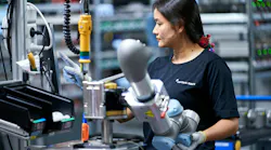 A female worker on Universal Robots' production line at the company's global HQ in Odense, Denmark.