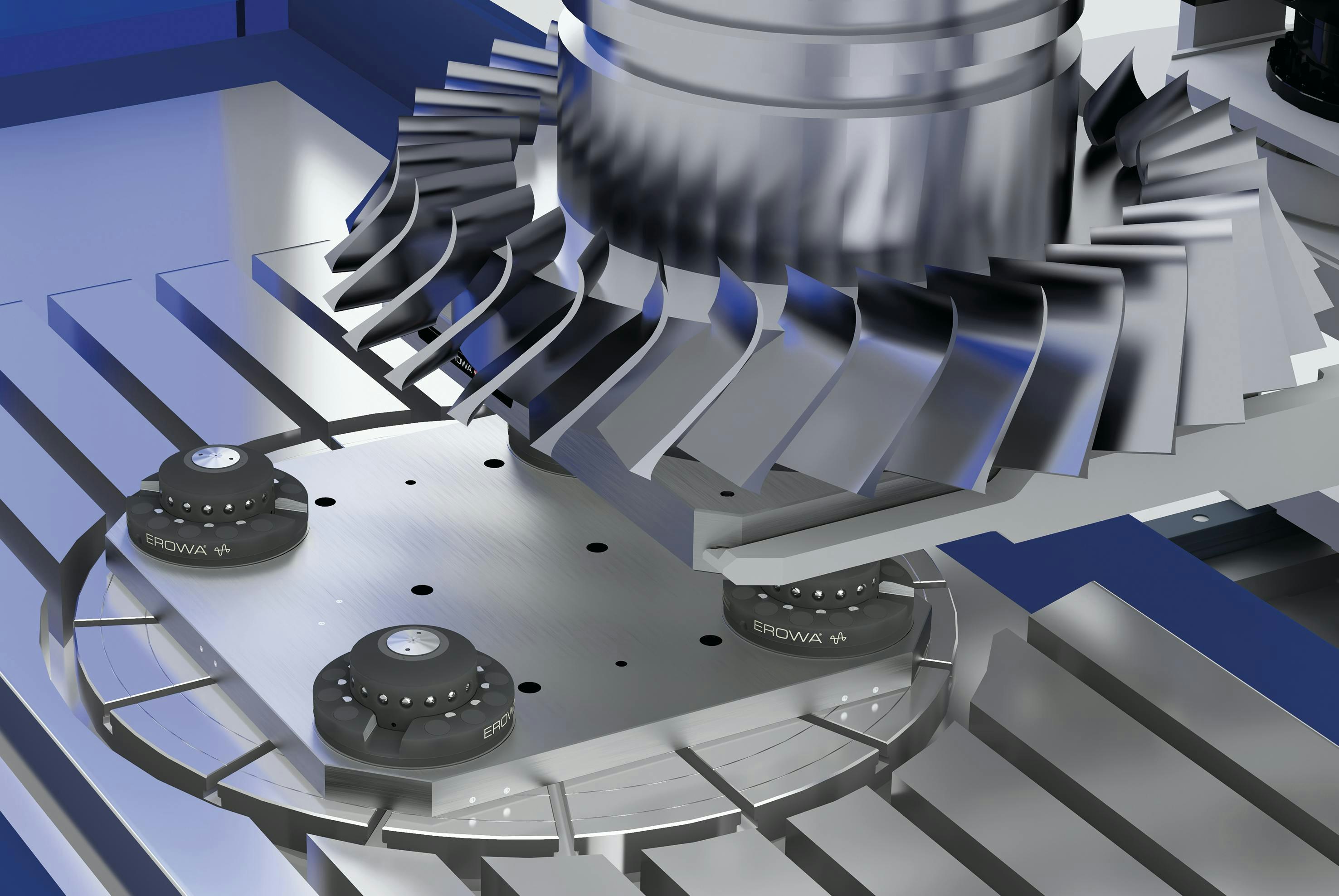Erowa's Giant Tooling System enables secure fastening and precise changes of large workpieces.
