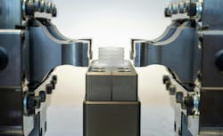 A Dukane welder is part of a line producing greener stand-up pouches. A Dukane welder is part of a line producing greener stand-up pouches.