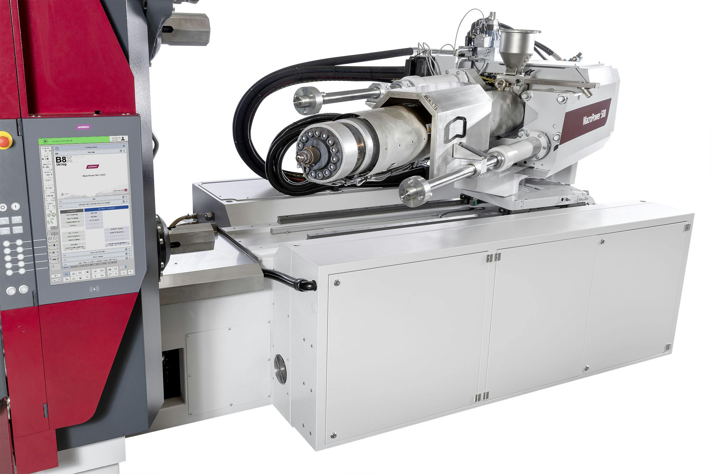 The pivotable injection unit on the new Wittmann MacroPower IMM.