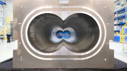 A look down the barrel of KraussMaffei's ZE-PC co-rotating twin-screw extruder.