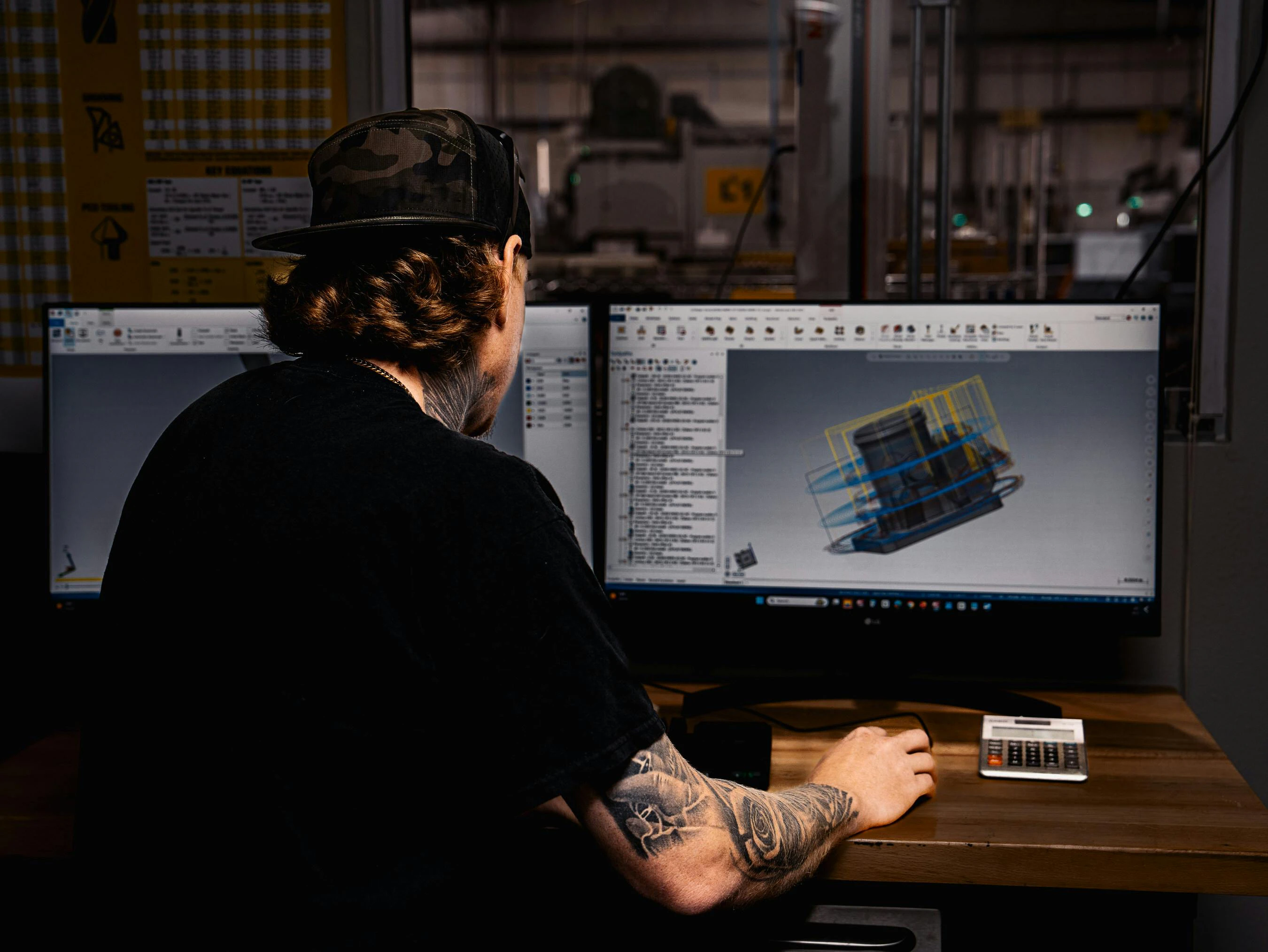 A man works on Mastercam software at a desktop computer