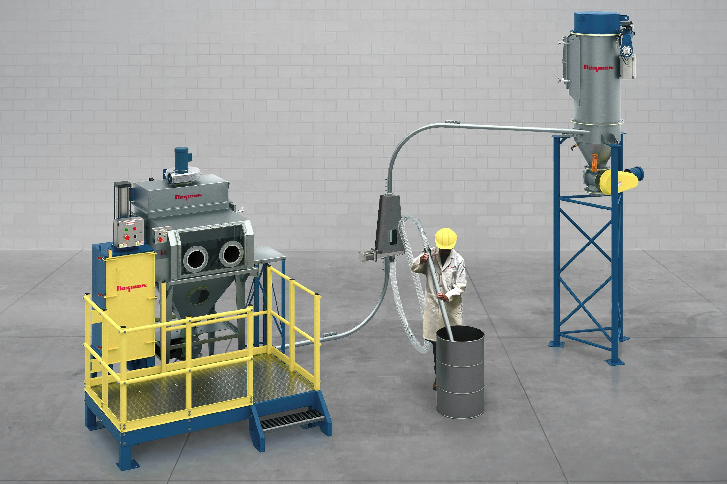 The Pneumati-Con dilute-phase vacuum conveying system offers dust-free unloading of smaller containers or bags.