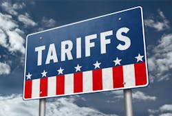 A sign warning of tariffs ahead A sign warning of tariffs ahead