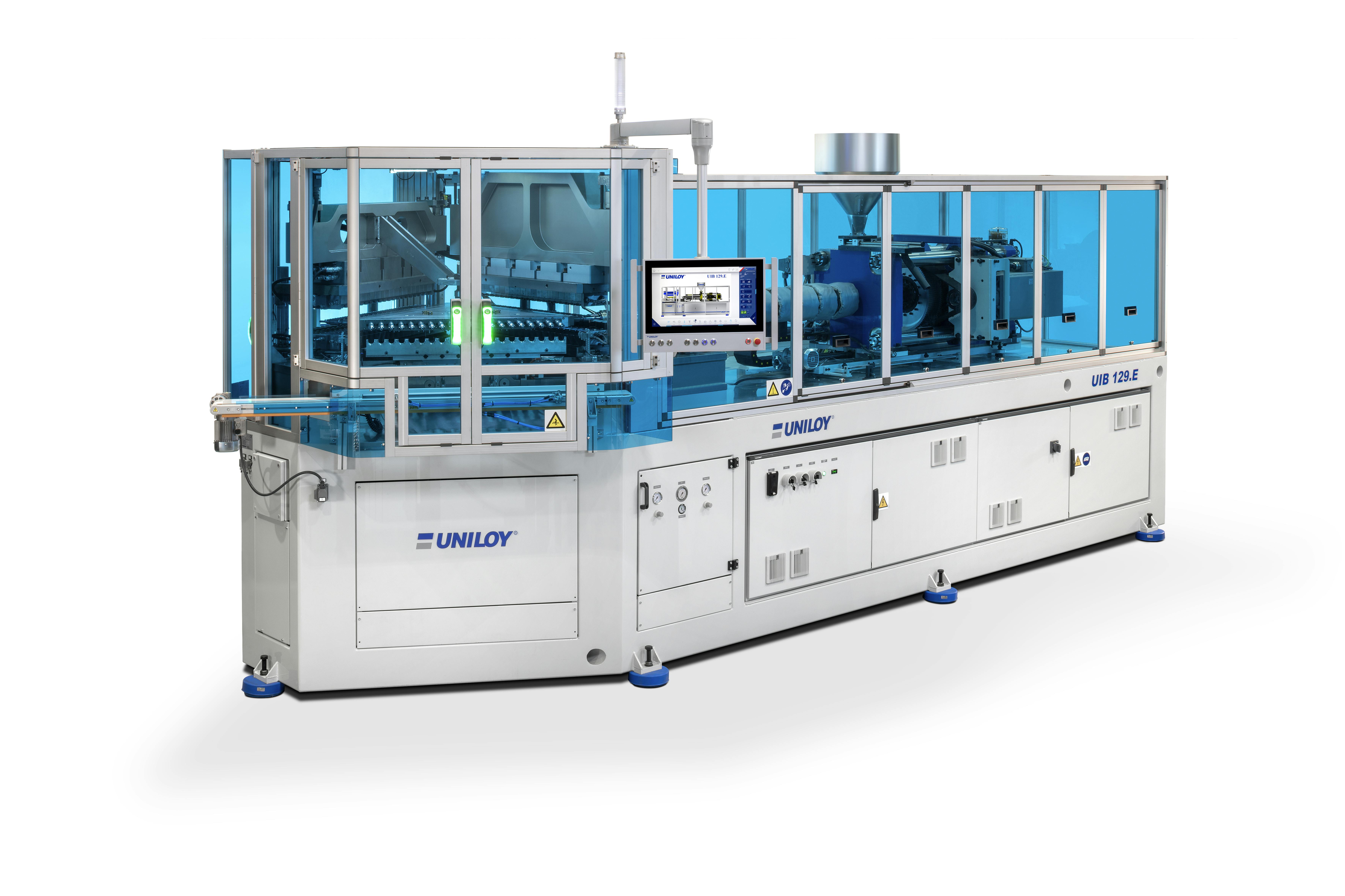 The three-station injection blow system UIB 129.E is second in Uniloy's all-electric line.