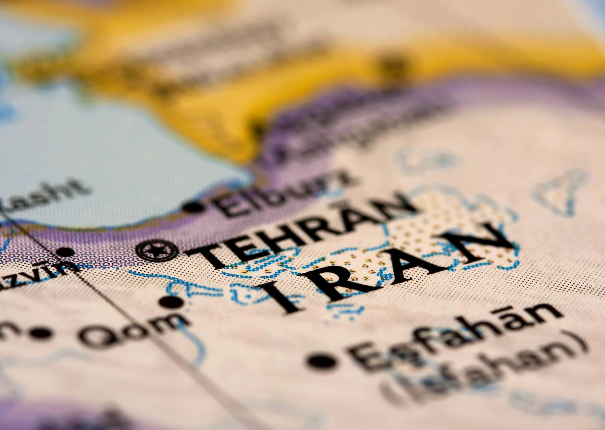 A map of Iran showing the capital of Tehran and surrounding countries.