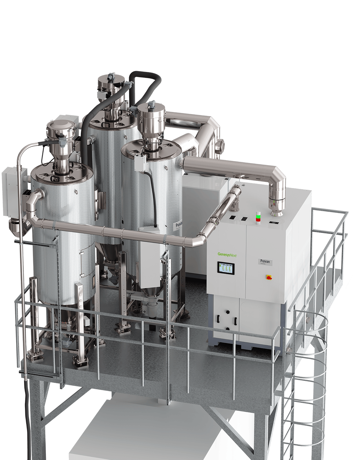 Piovan UnaDyn's GN3 drying technology delivers gentle but efficient heat to PET and rPET pellets.