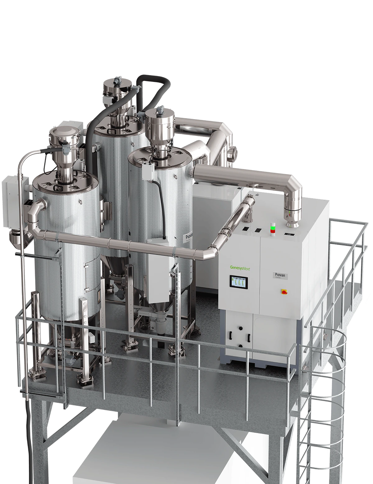 Piovan UnaDyn's GN3 drying technology delivers gentle but efficient heat to PET and rPET pellets.