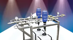 The Bete FlexiSan holds two different cleaning liquids, and the spray header can connect to a facility's water supply.