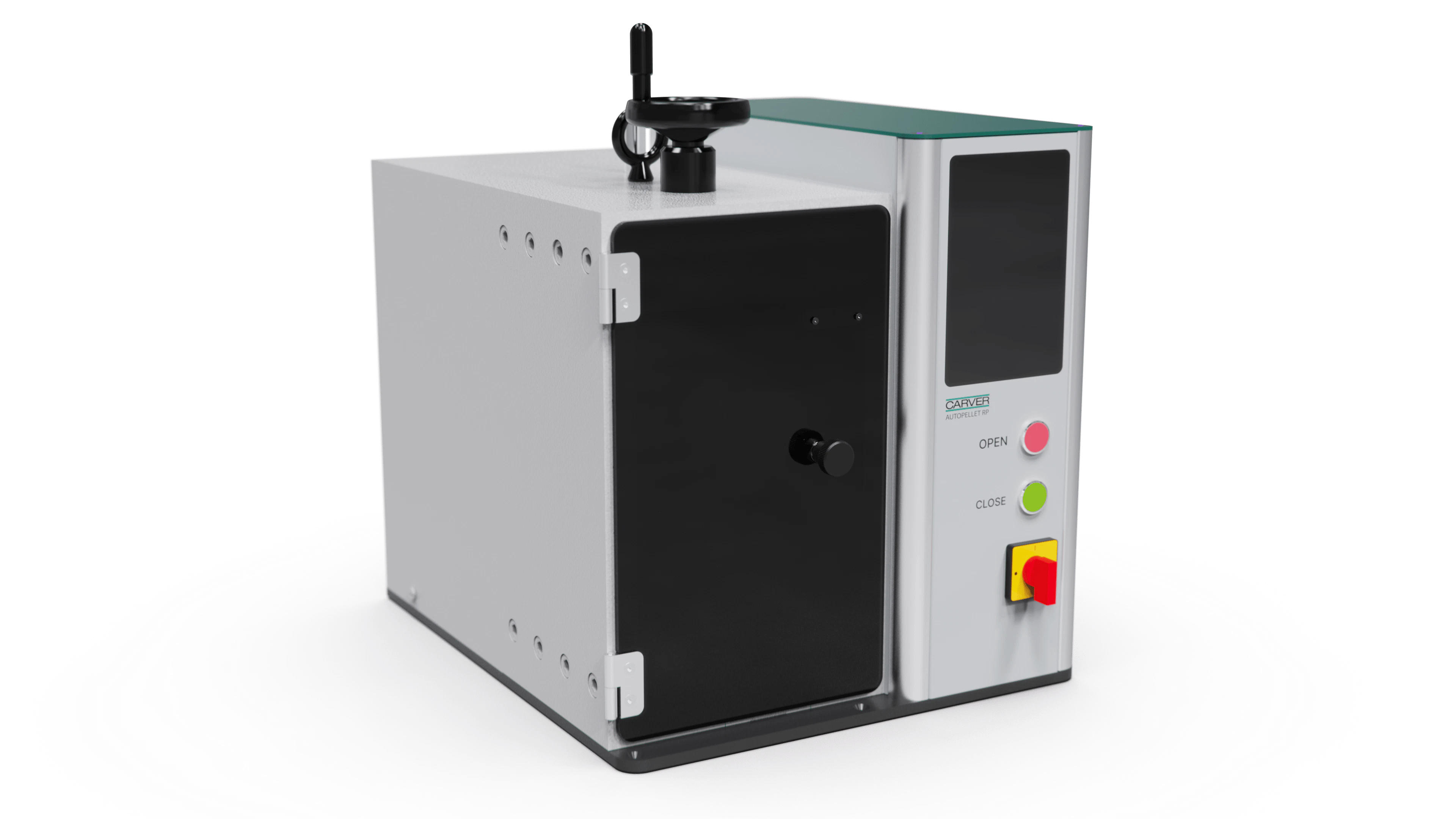 The Carver AutoPellet RP lab press prepares pellets from powdered materials for spectroscopy and other applications.