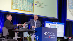 Chris Parrillo of Yushin (left), NPE2027's executive committee chair, and PLASTICS President and CEO Matt Seaholm at the Space Selection event in Orlando.
