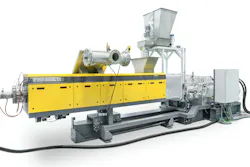Designed for processing pre-dried flakes, Next Generation Recycling's new Eco-Twin 220 conical twin-screw extruder has synchronous motors that allow precise control of dosing by detecting torque fluctuations. Designed for processing pre-dried flakes, Next Generation Recycling's new Eco-Twin 220 conical twin-screw extruder has synchronous motors that allow precise control of dosing by detecting torque fluctuations.