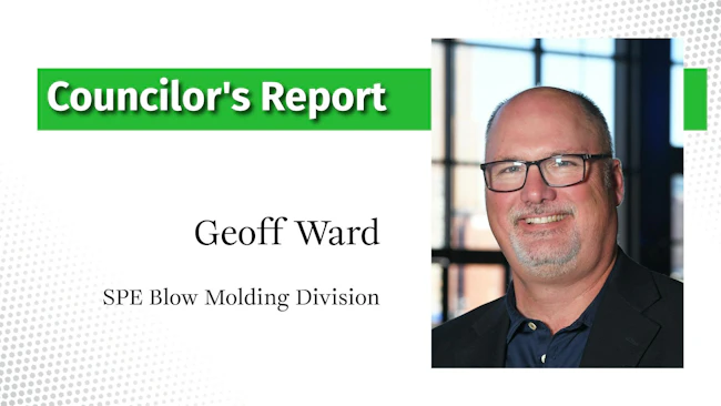 Column sig with mugshot of Geoff Ward, councilor of the SPE Blow Molding Division
