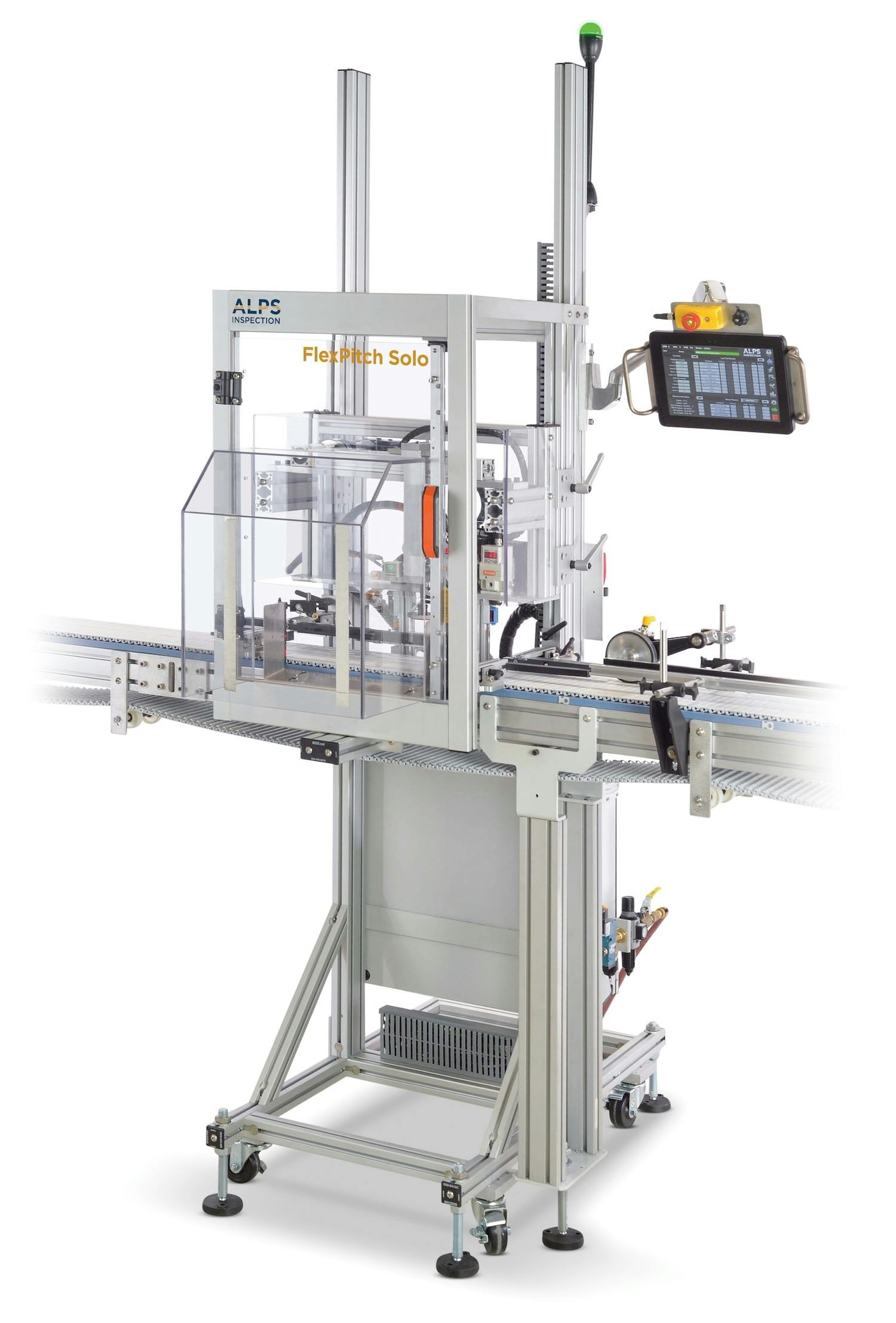 The FlexPitch Solo Moving-Head leak testing system from ALPS handles complex container shapes.