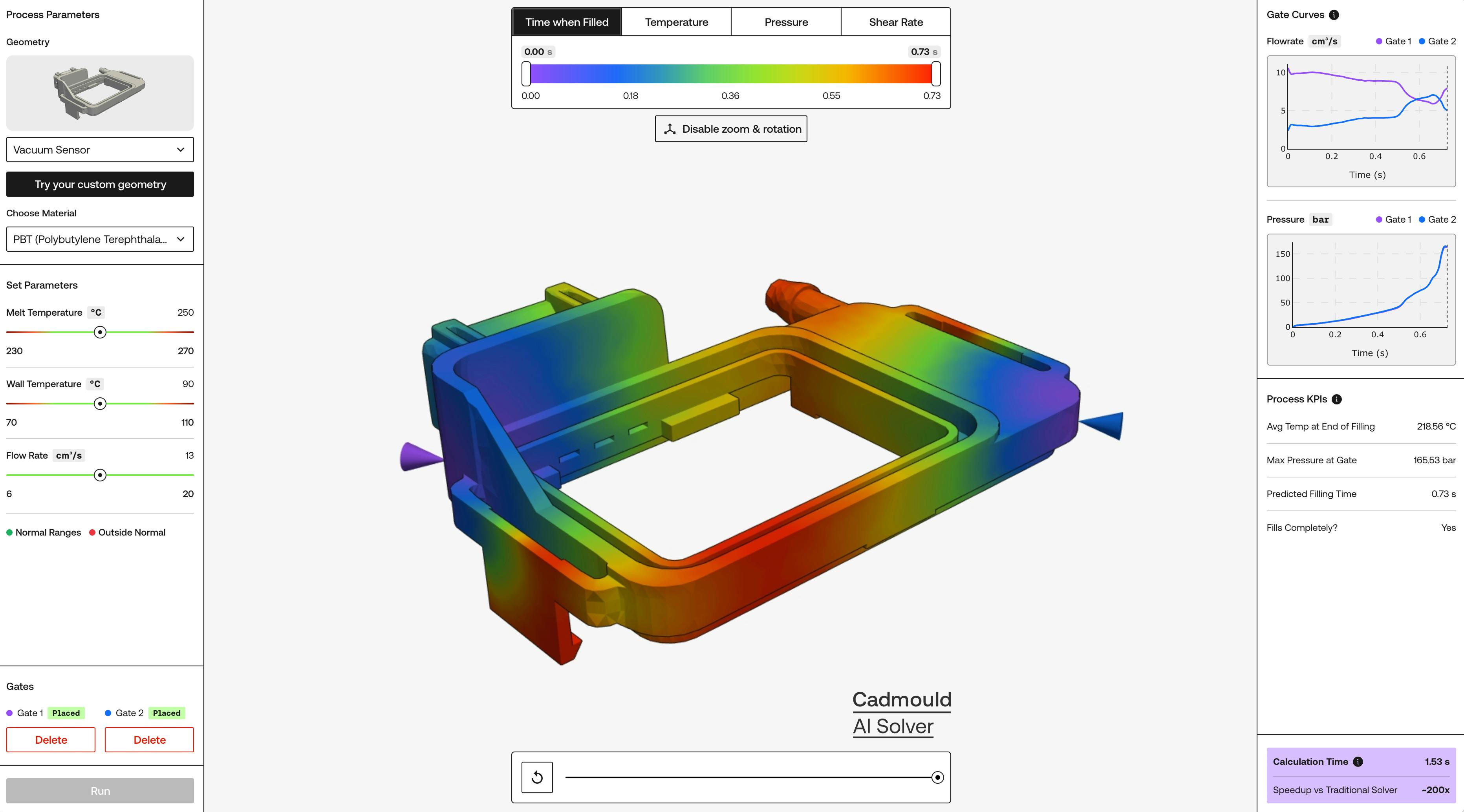 Cadmould AI Solver software generates simulation results instantly, allowing mold makers to explore more variations in less time.