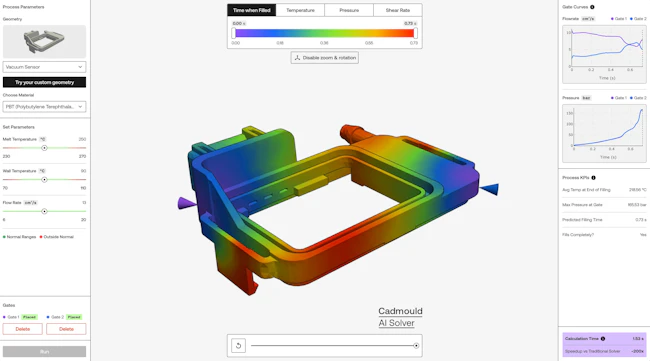 Cadmould AI Solver software generates simulation results instantly, allowing mold makers to explore more variations in less time.
