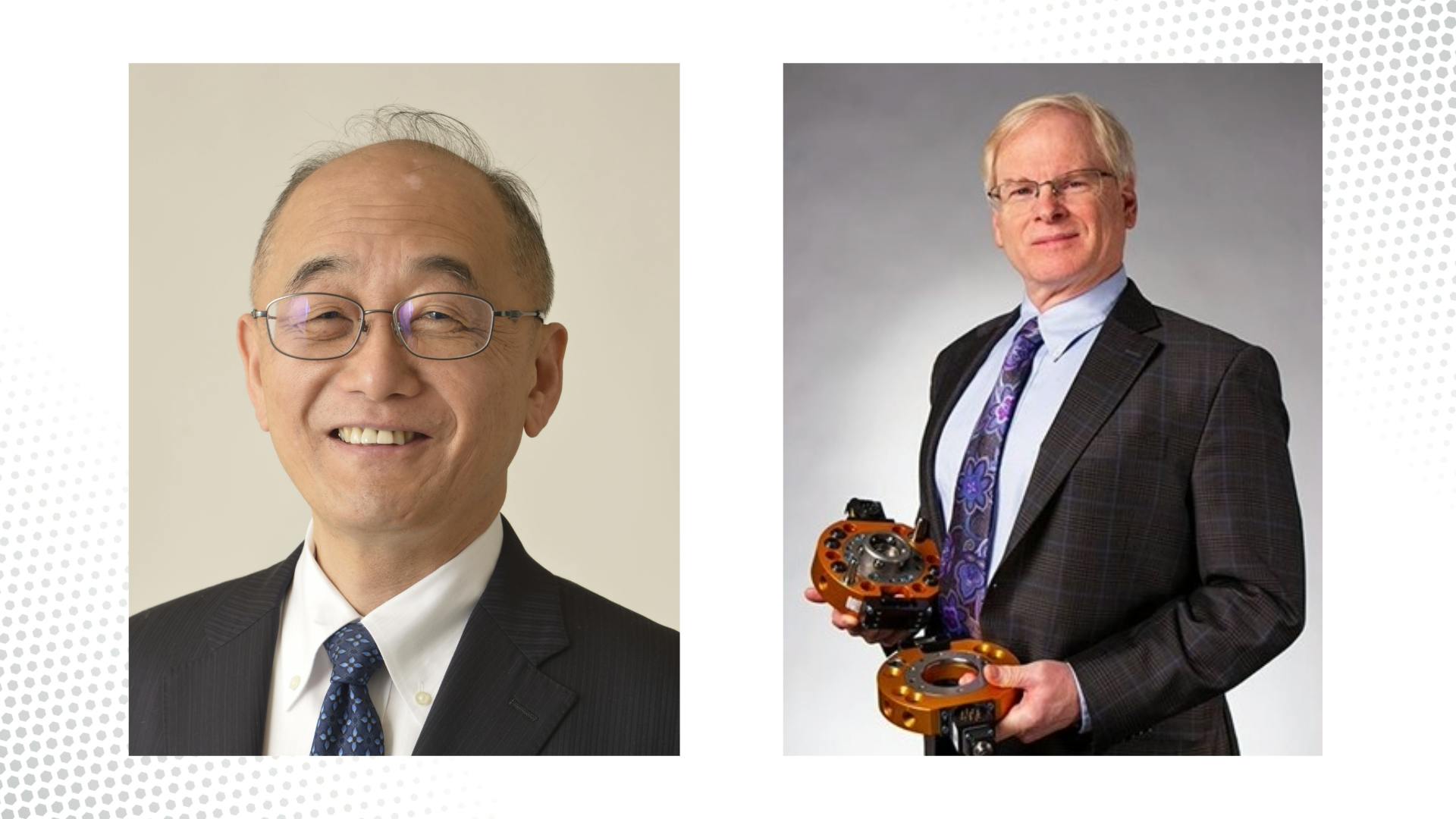 Hiroshi Fujiwara, executive director of the Japan Robot Association (left), and Robert Little, co-founder of ATI Industrial Automation, are winners of the 2026 Joseph F. Engelberger Robotics Awards.