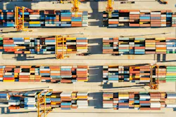 Rows of shipping containers in a port, viewed from above. Rows of shipping containers in a port, viewed from above.