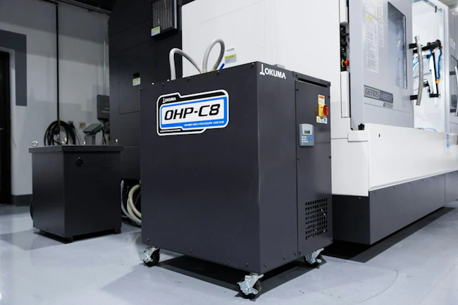 Okuma's High-pressure Coolant System is designed to be robust and compact.