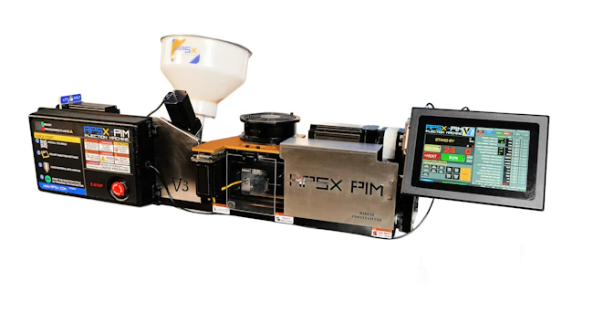 The APSX-PIM is an automatic, heavy-duty desktop IMM for continuous or single-cycle production.