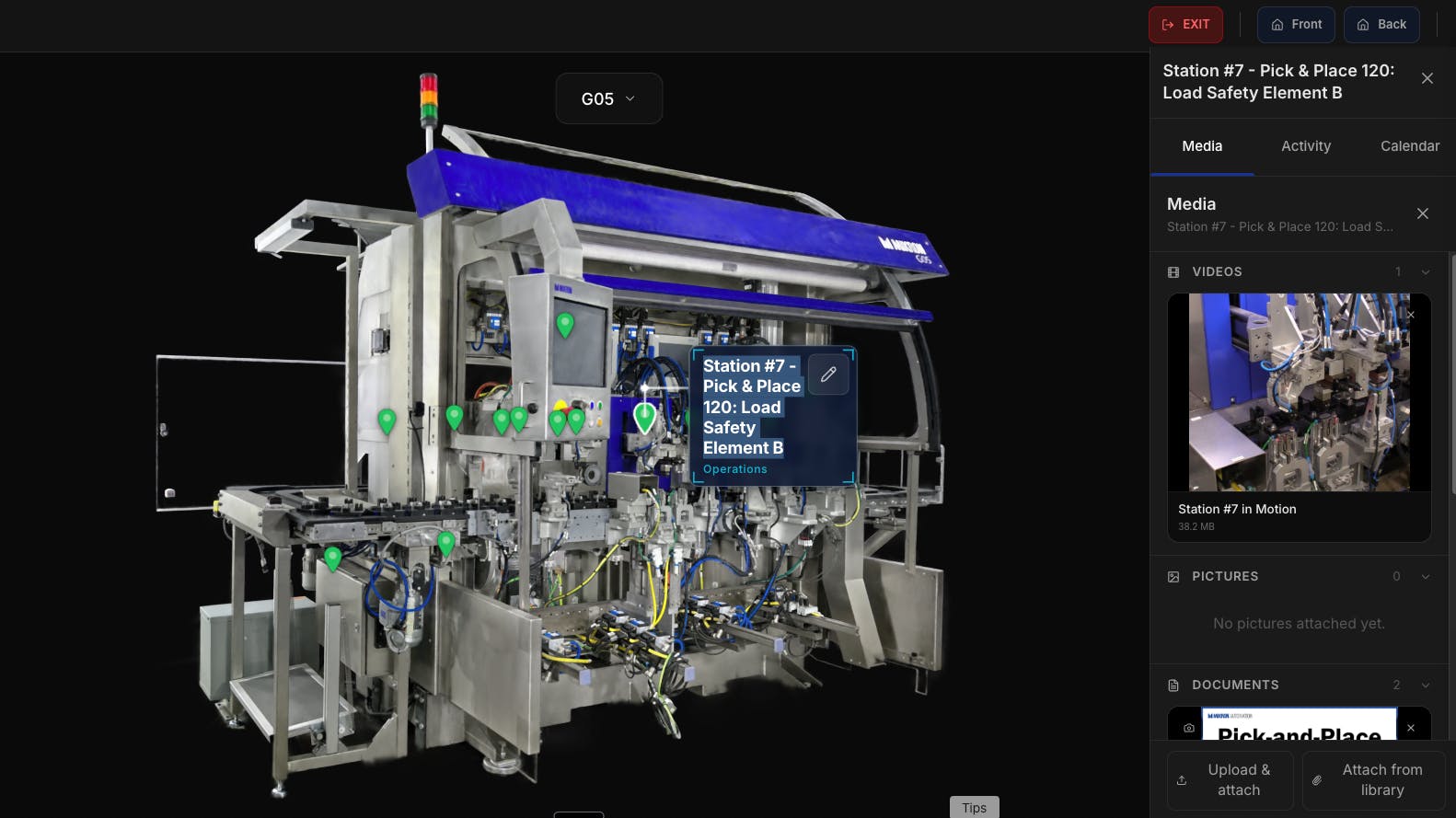 Iris software from Myrex generates an interactive 3D image of a piece of equipment with navigable links to documentation and information.