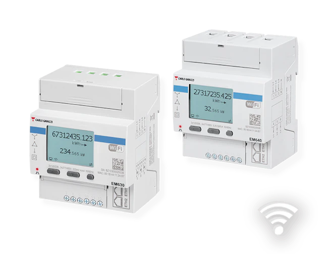 The EM630 W (left) and EM640 W energy analyzers from Carlo Gavazzi help users monitor energy consumption of their equipment.