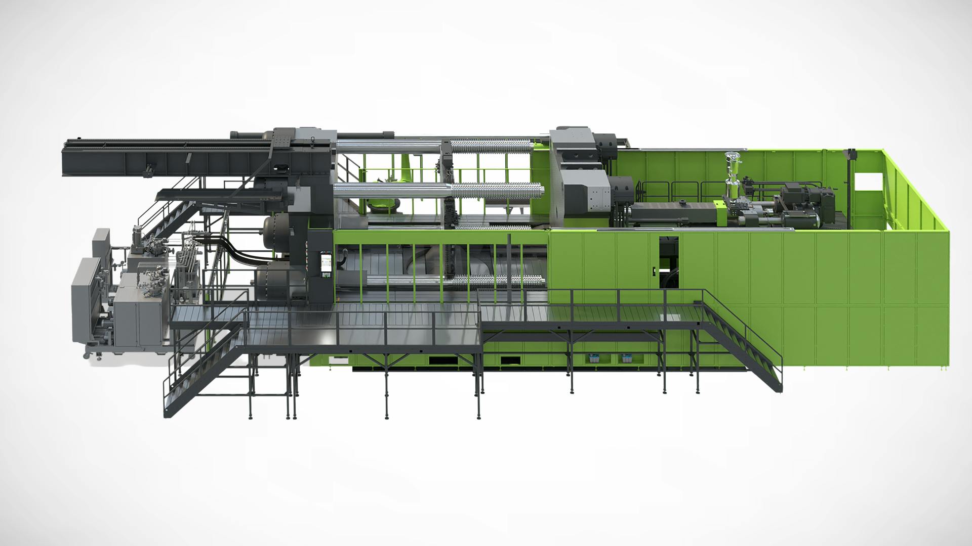 Engel's new system for Clearmelt PU coating, shown on a Duo 5500 combi M injection molding machine, requires around 25 percent less floor space and operates with shorter PU feed lines.