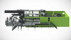 Engel's new system for Clearmelt PU coating, shown on a Duo 5500 combi M injection molding machine, requires around 25 percent less floor space and operates with shorter PU feed lines.