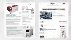 Pages from Plastics Machinery & Manufacturing's print and online product features.