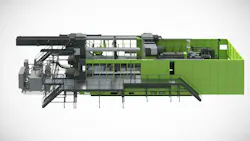 Engel's new system for Clearmelt PU coating, shown on a Duo 5500 combi M injection molding machine, requires around 25 percent less floor space and operates with shorter PU feed lines.