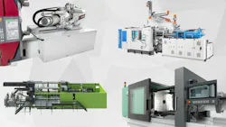 New injection molding technologies by (clockwise from upper left) Wittmann, KraussMaffei, Arburg and Engel.