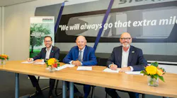The purchase agreement between Arburg and Stork IMM was signed by (from left) Steffen Kroner, CFO of Arburg; Philip Stibbe, shareholder of Stork IMM and founder of Stibbe Participaties; and Guido Frohnhaus, CTO of Arburg, on July 29, 2026. in Hengelo, the Netherlands.