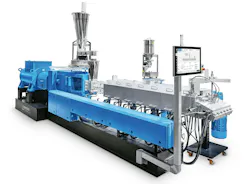 Coperion's ZSK 58 Mc 18 extruder is appropriate for processing engineered plastics.
