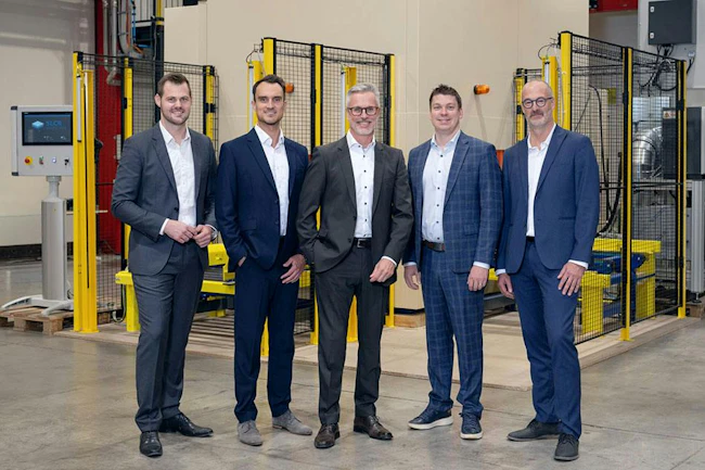 The Laserax and SLCR management team includes, from left, David Schiffer, Steffen Neuhaus, Olav G. Schulz, Xavier Godmaire and Nicolas Otis.