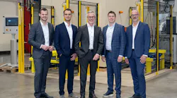 The Laserax and SLCR management team includes, from left, David Schiffer, Steffen Neuhaus, Olav G. Schulz, Xavier Godmaire and Nicolas Otis.
