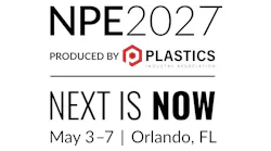 Black and white logo for NPE2027, Next is Now, May 3-7, Orlando, Fla.