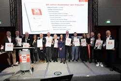 Representatives of 12 companies that have participated in Fakuma since its inauguration in 1981 holding certificates